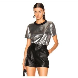 RAG & BONE silver metallic short sleeve crew neck shirt size XS